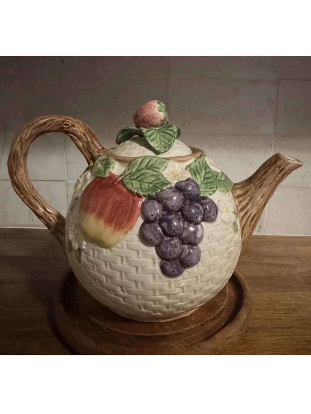 Vintage Fitz & Floyd "Fruit Fair" Basketweave Teapot